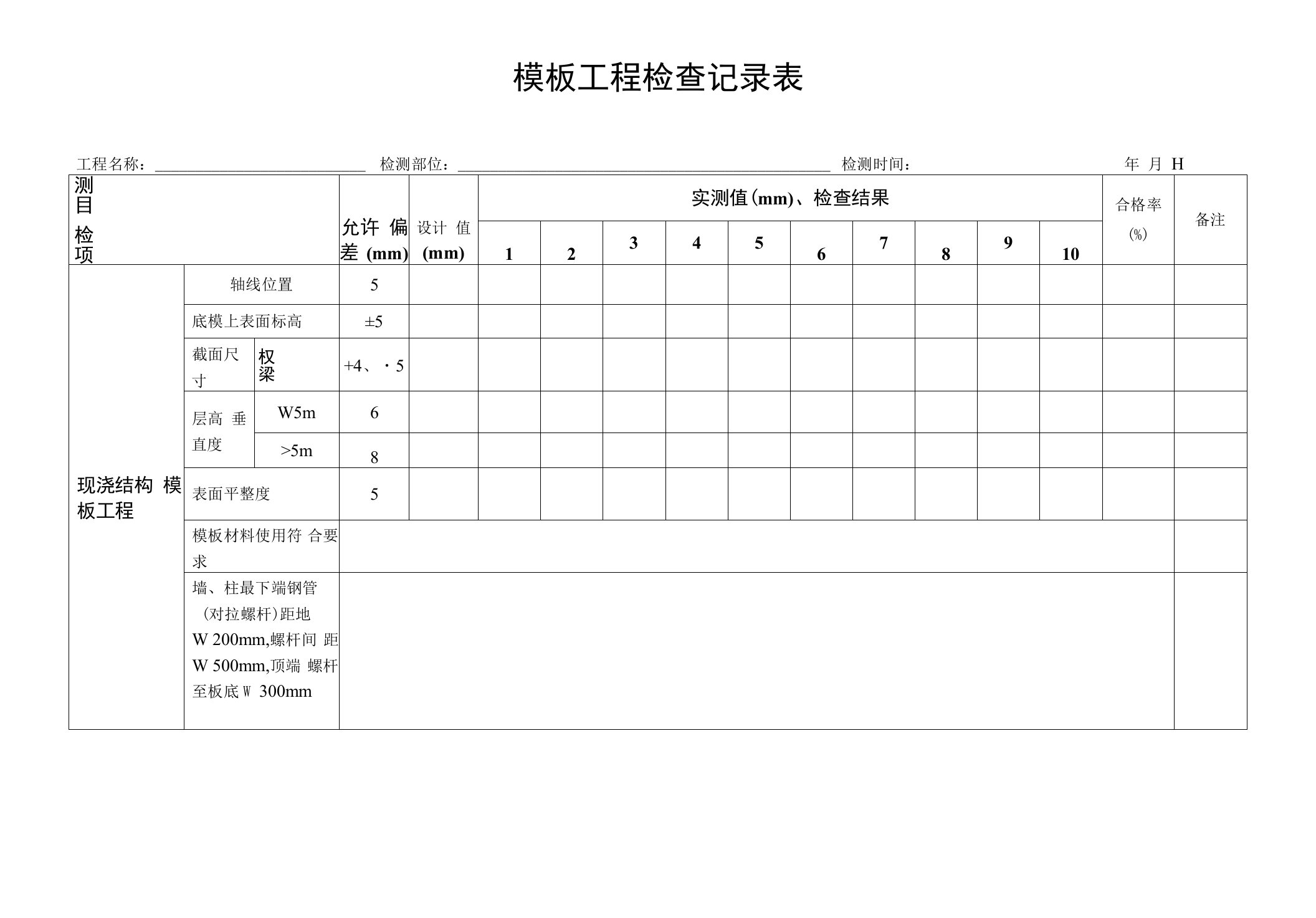 模板工程检查记录表