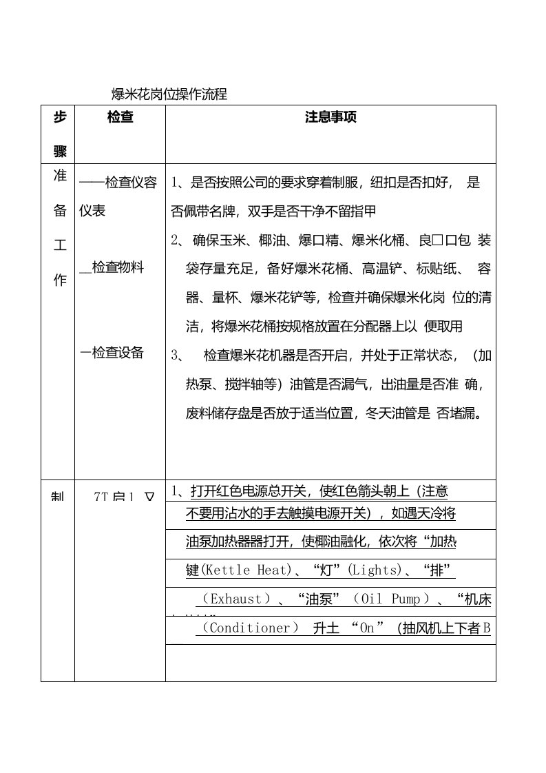 爆米花岗位操作流程