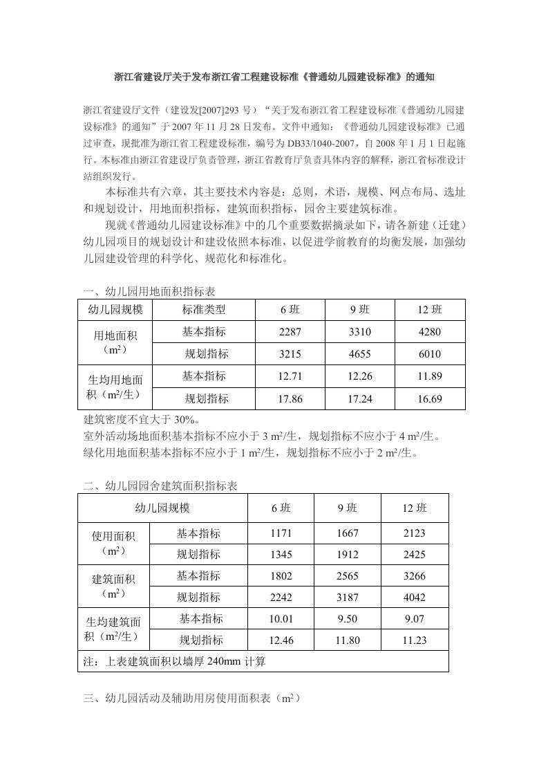 浙江省工程建设标准《普通幼儿园建设标准》