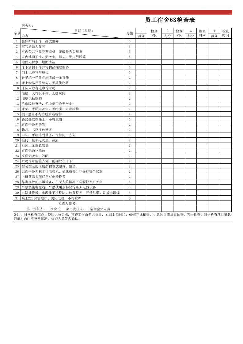 6S检查记录表