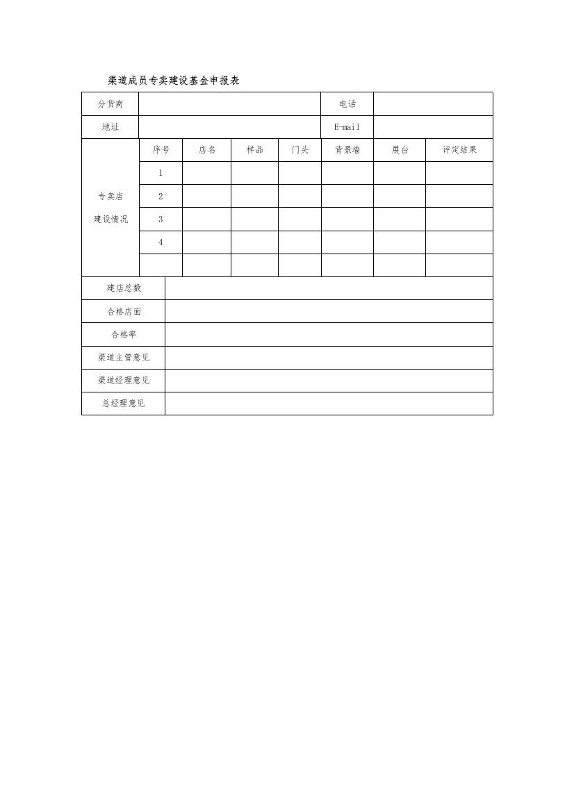 渠道成员专卖建设基金申报表