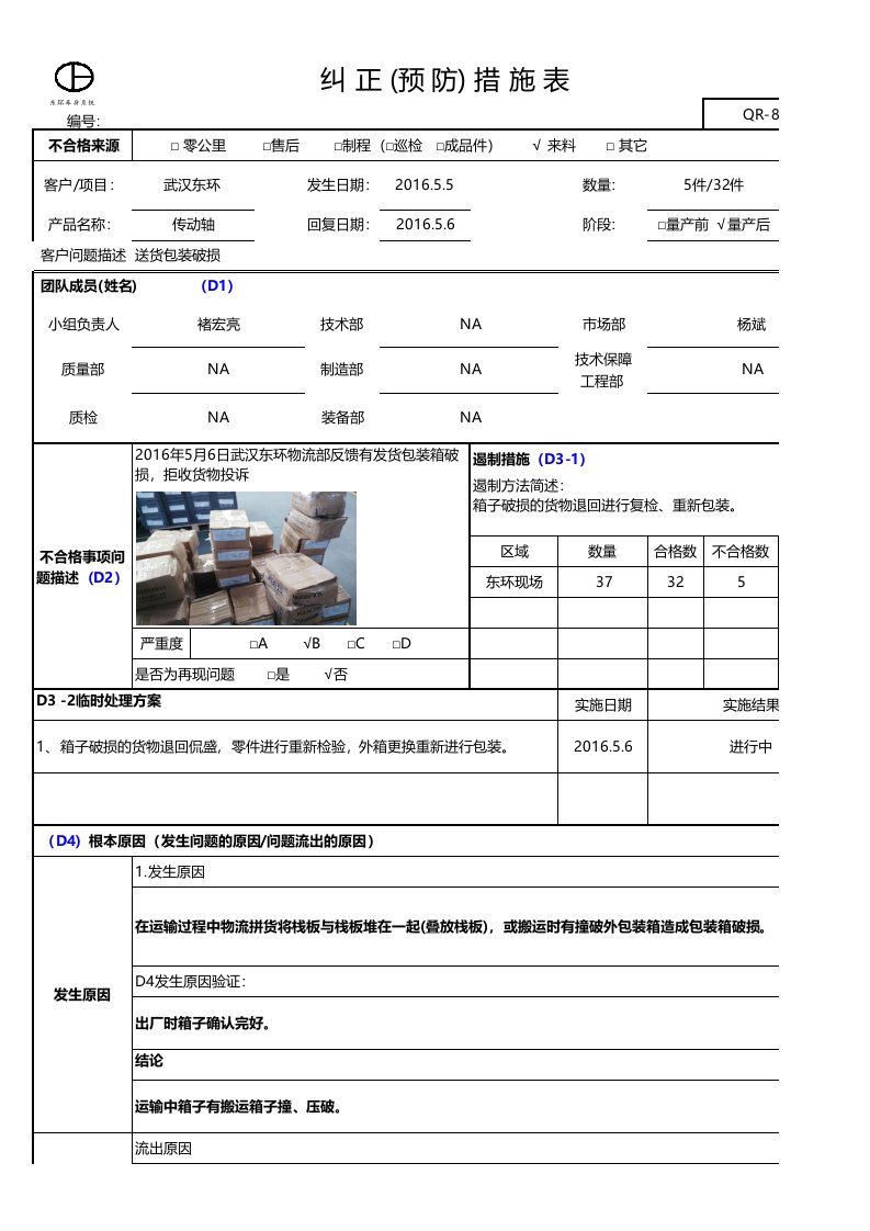 包装破损8D报告