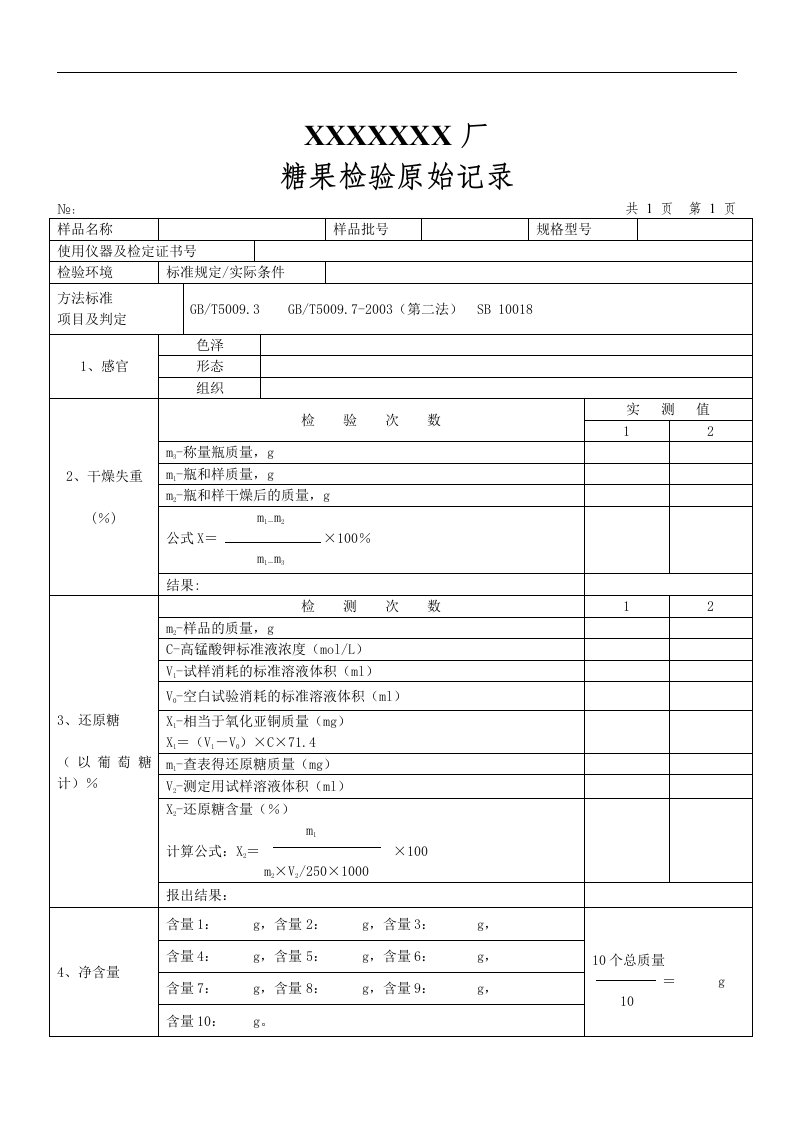 【管理精品】糖果检验原始记录