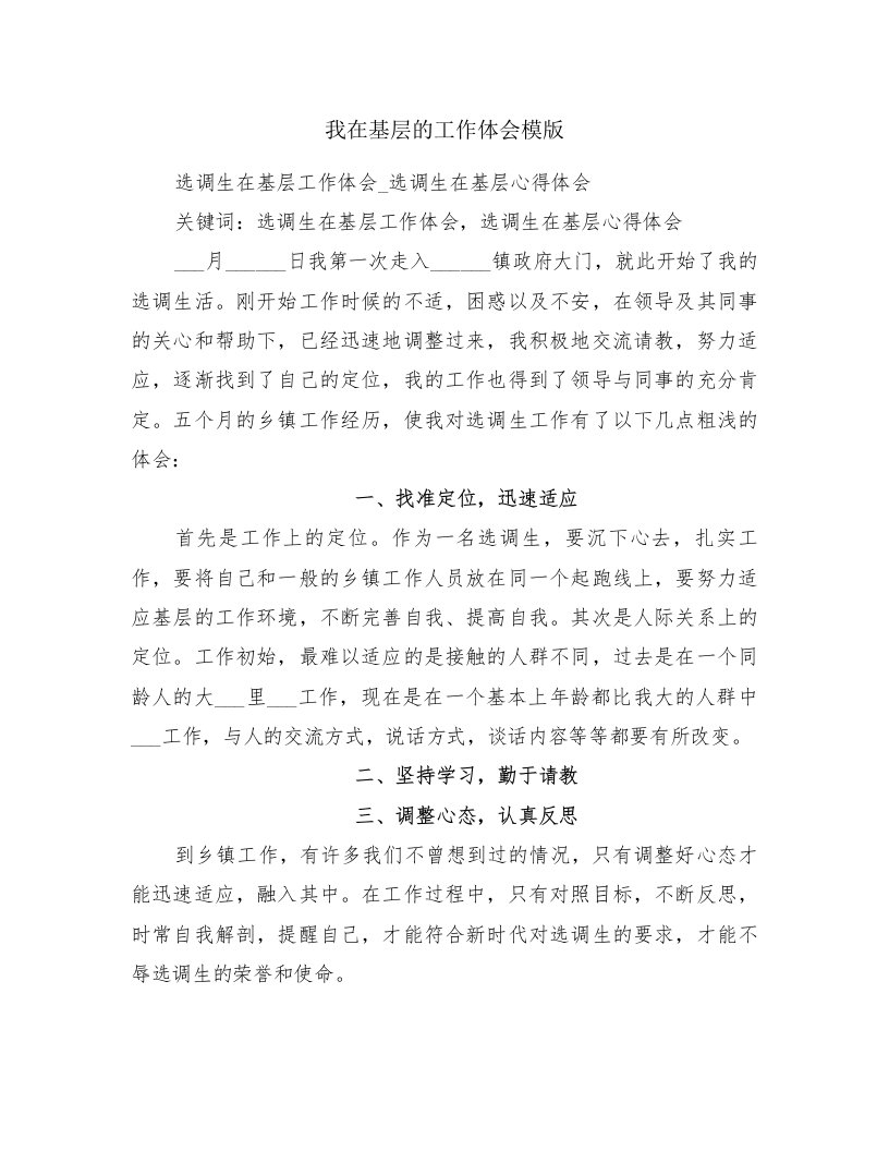 我在基层的工作体会模版