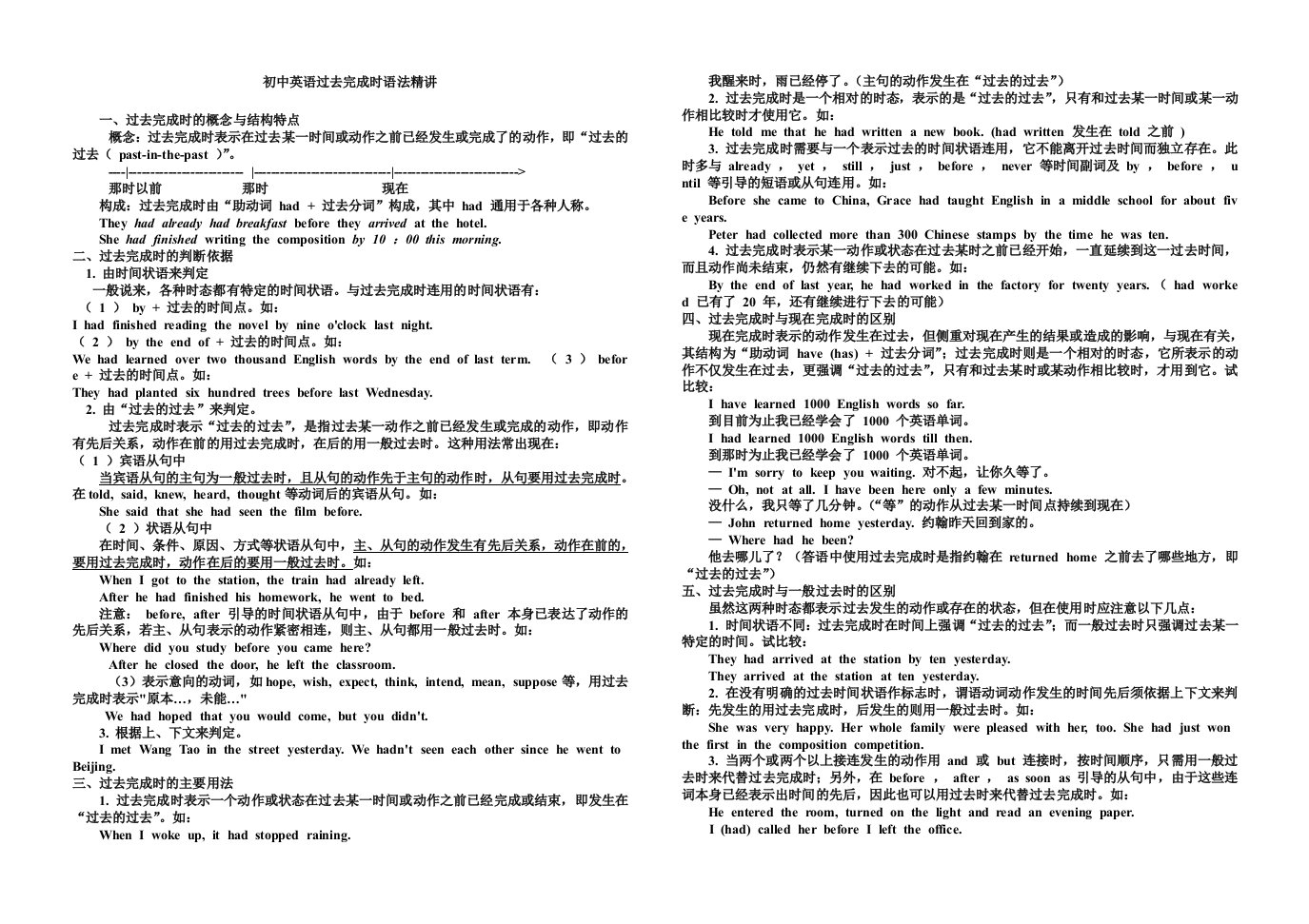 初中英语过去完成时语法精讲