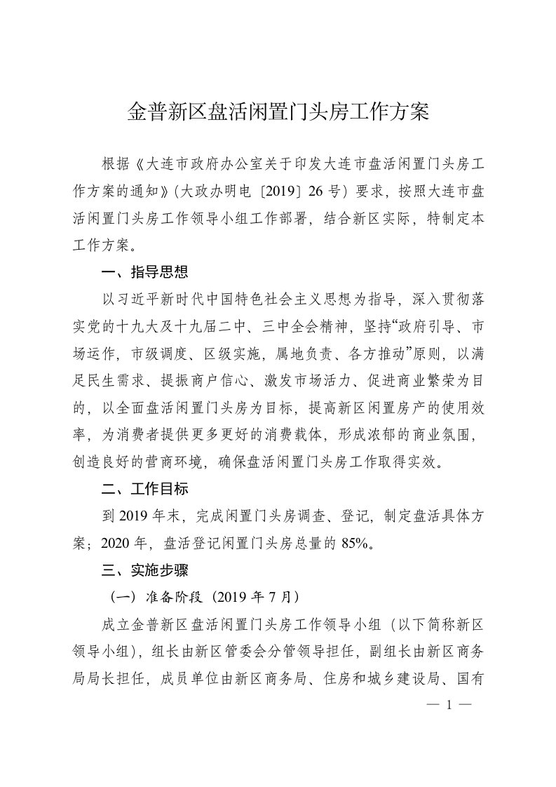 金普新区盘活闲置门头房工作方案