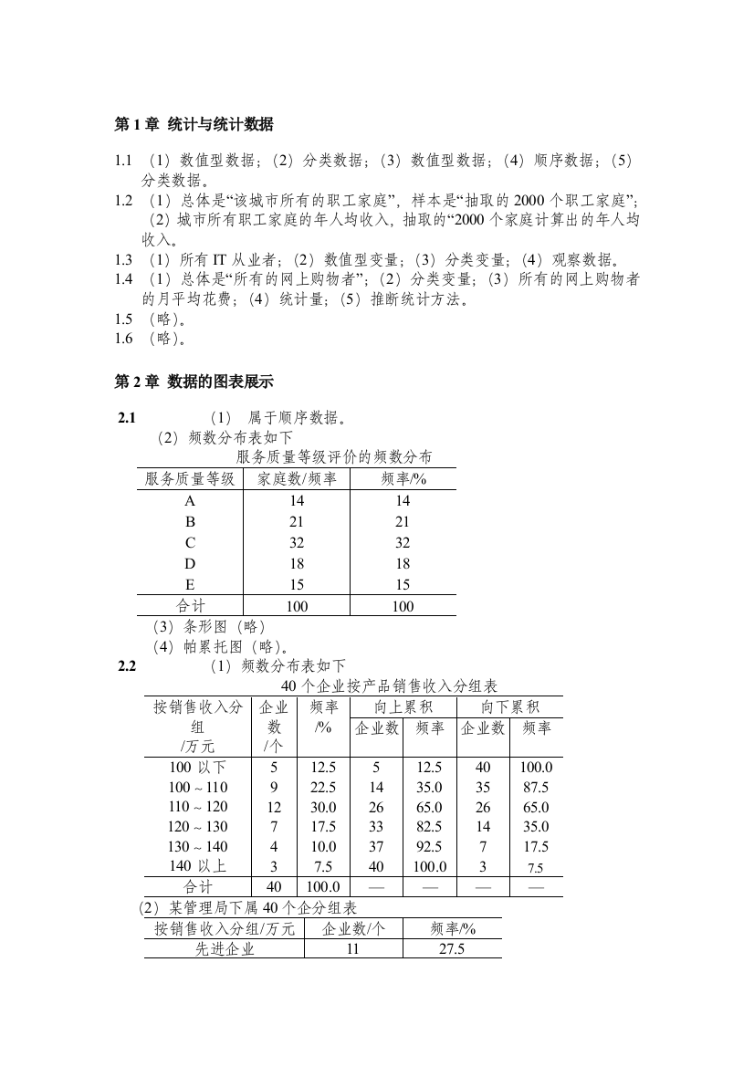 统计学贾俊平课后习题答案