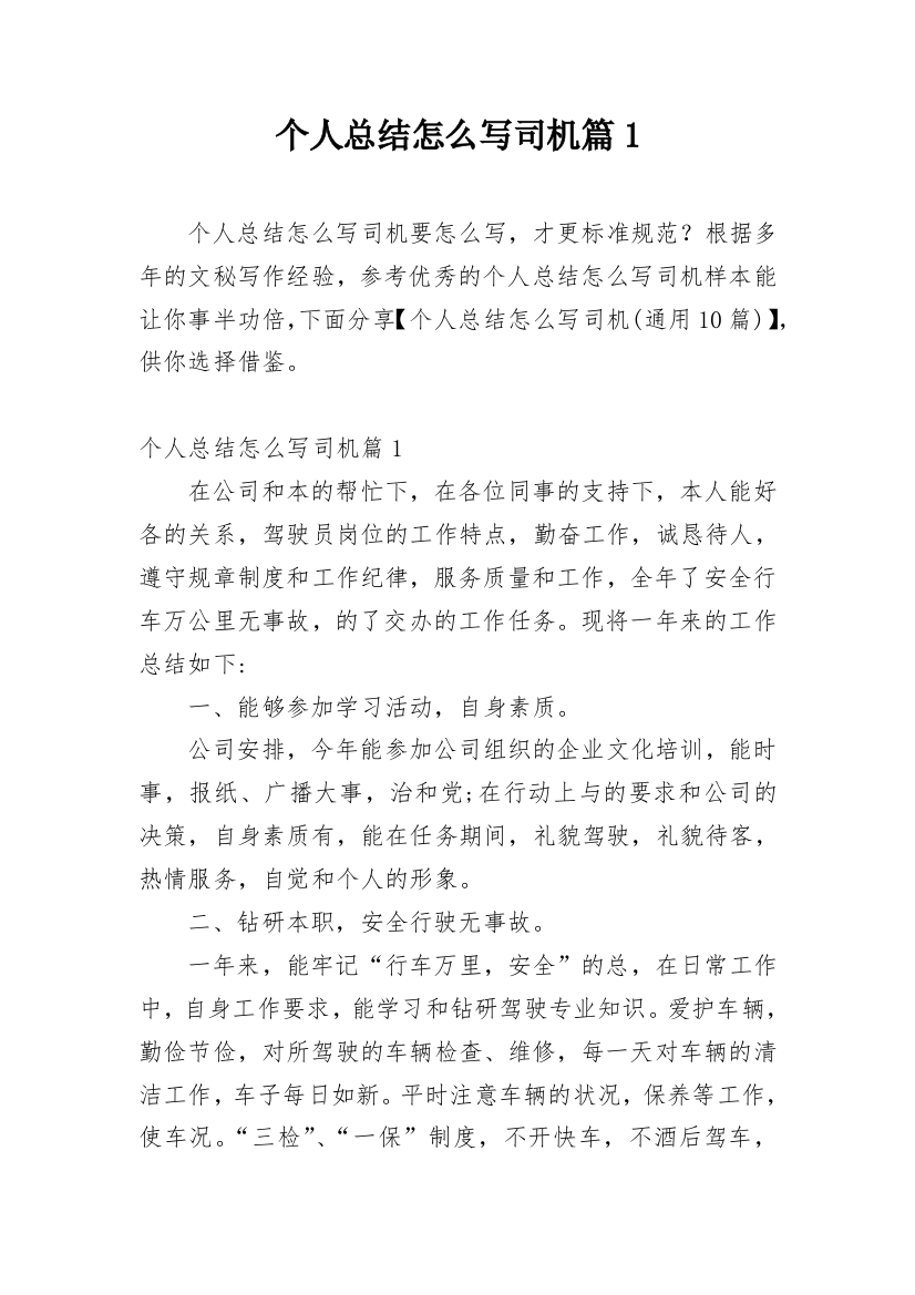 个人总结怎么写司机篇1