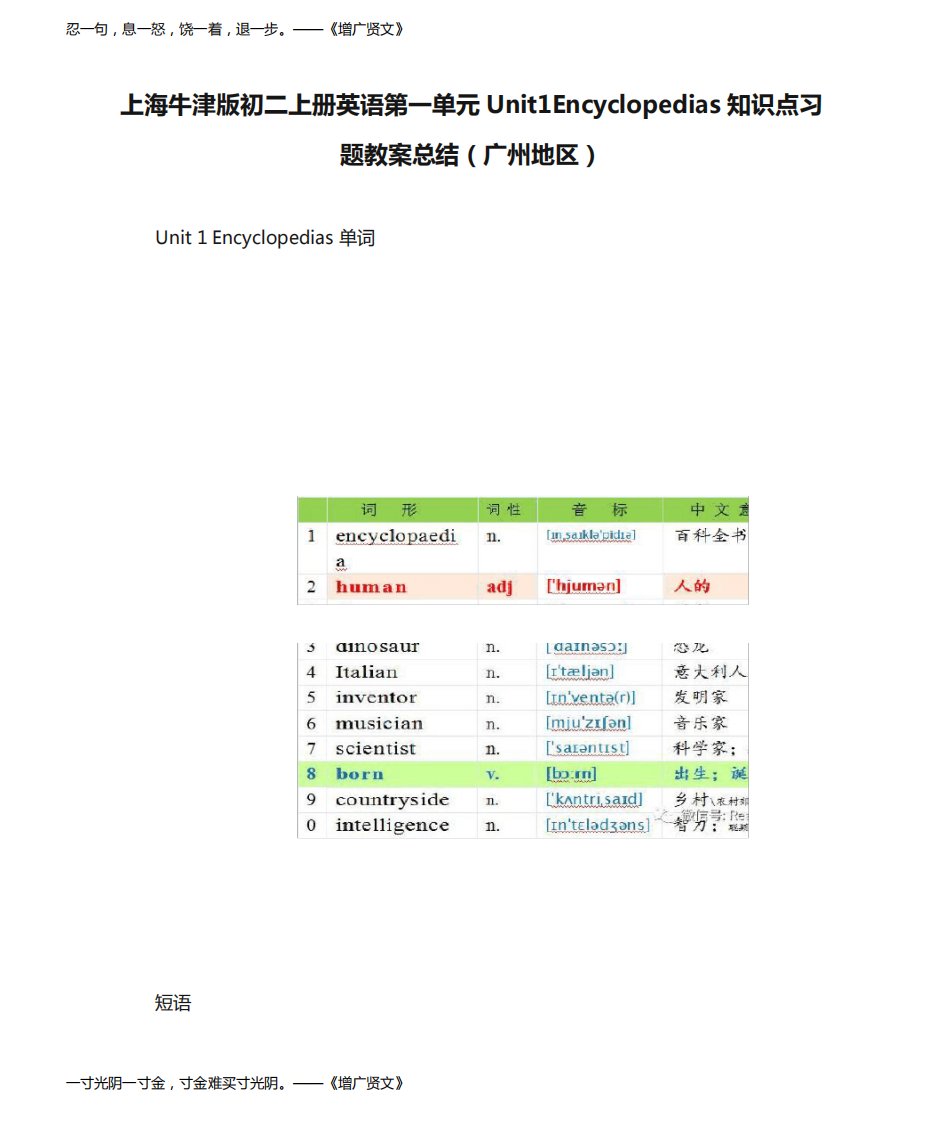 上海牛津版初二上册英语第一单元Unit1Encyclopedias知识点习题教案总结（广州地区）