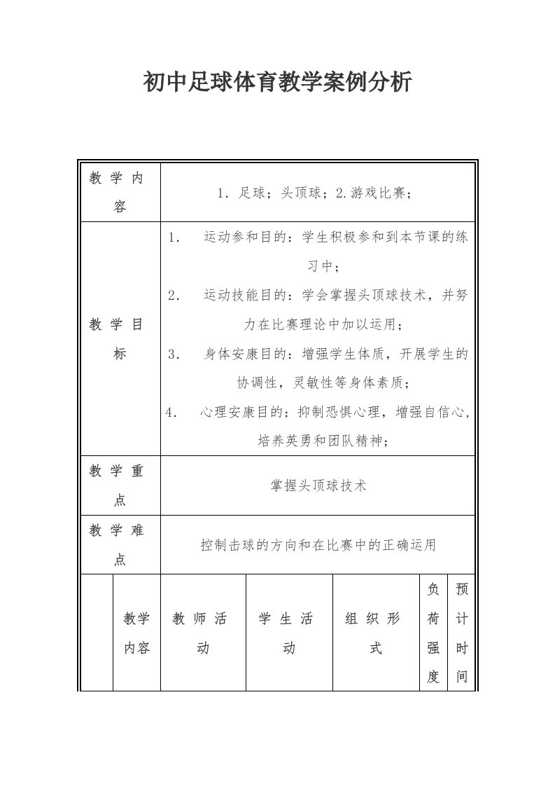 初中足球体育教学案例分析