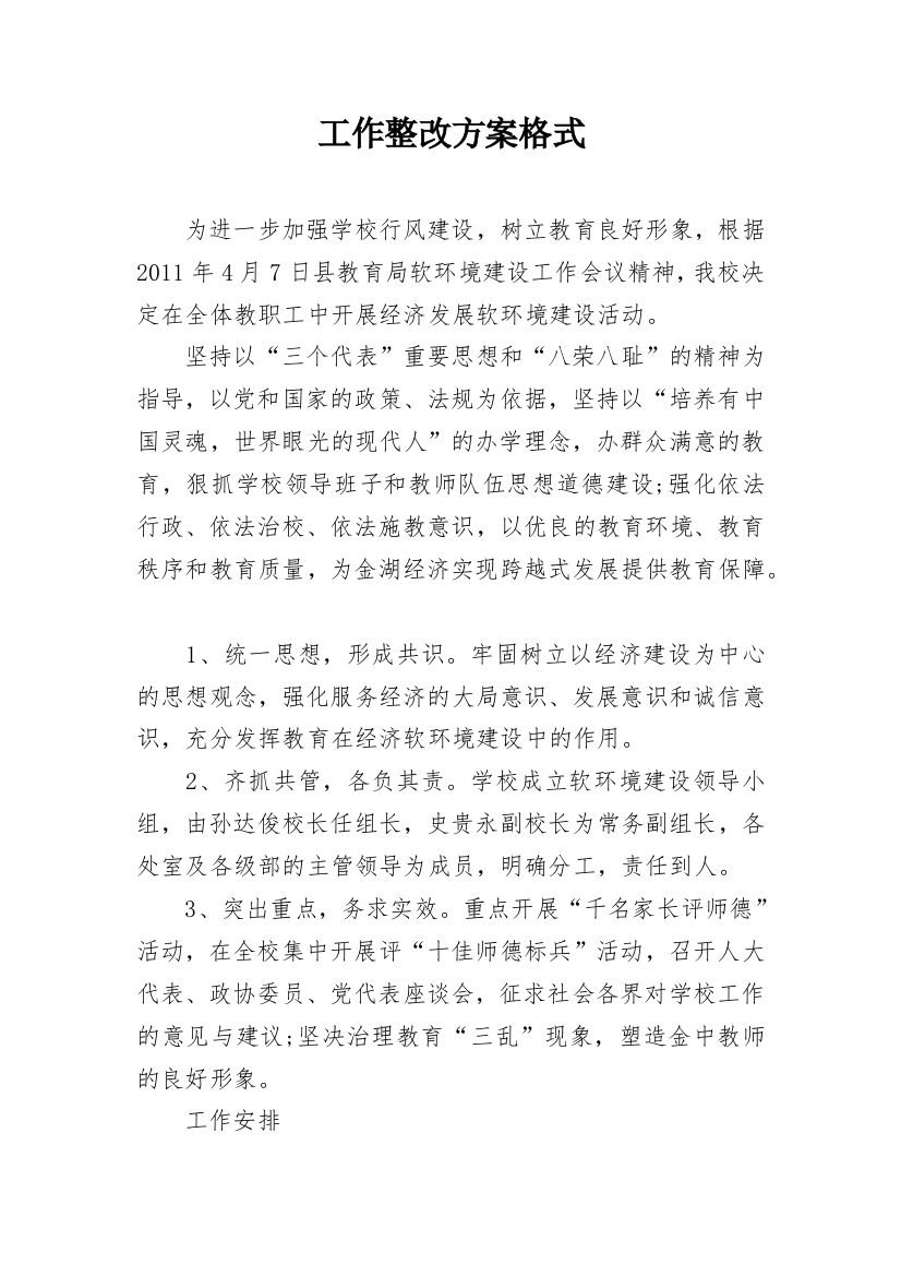 工作整改方案格式