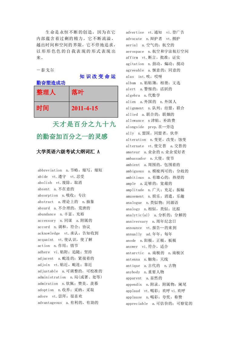 学习资料大全大学英语六级单词表