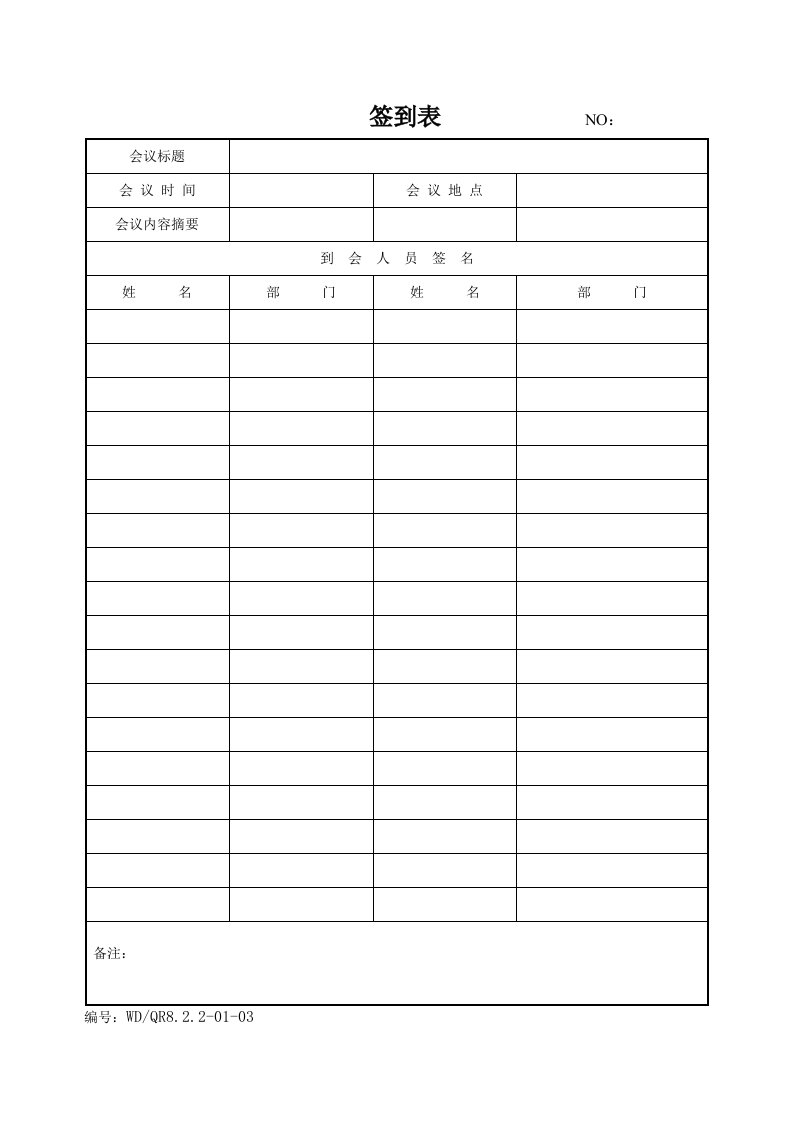 内审管理用表单8.2.2签到表-质量制度表格