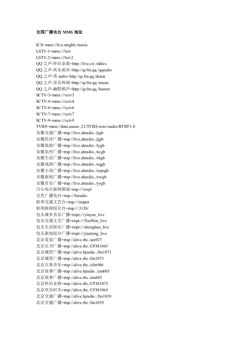 推荐-最强全国各地广播电台MMS地址