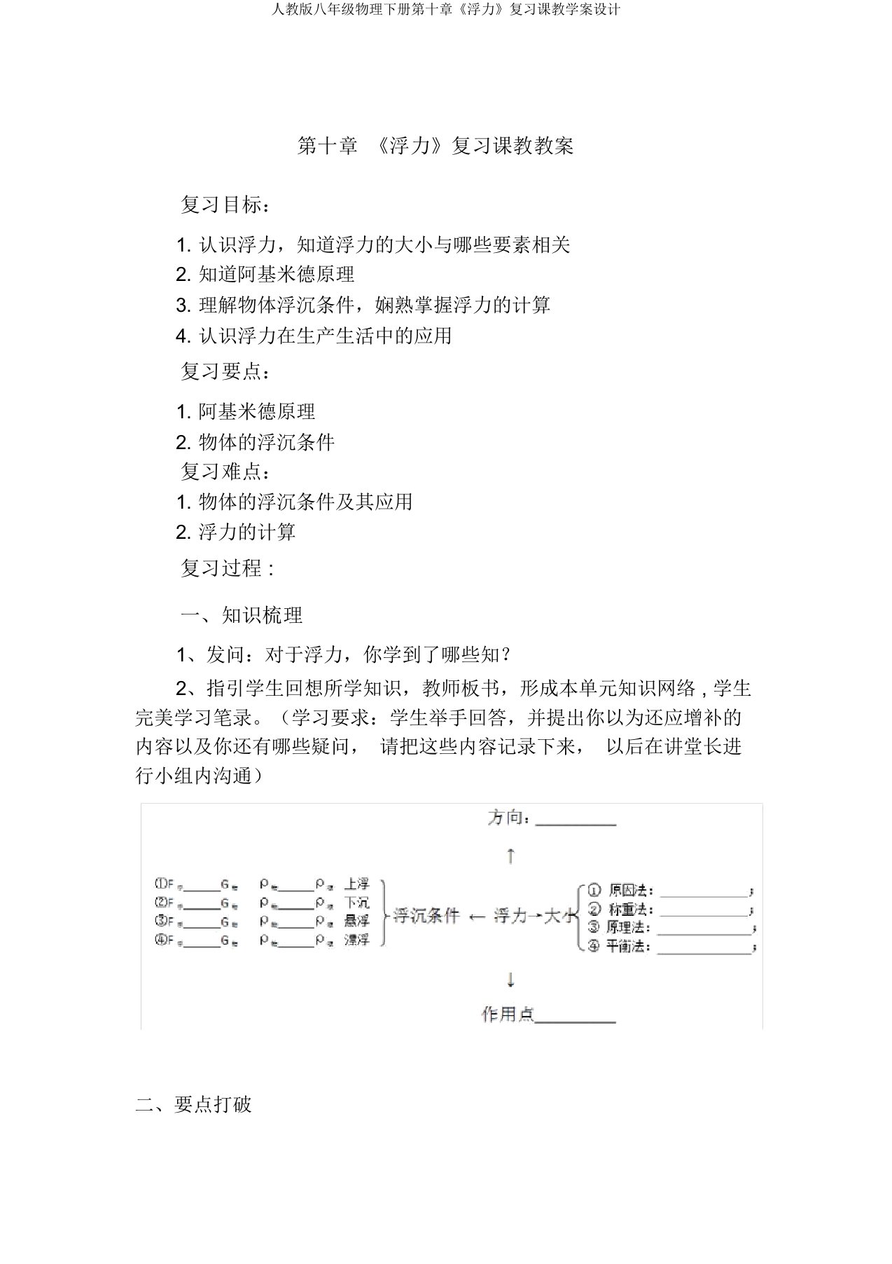 人教版八年级物理下册第十章《浮力》复习课教学案设计