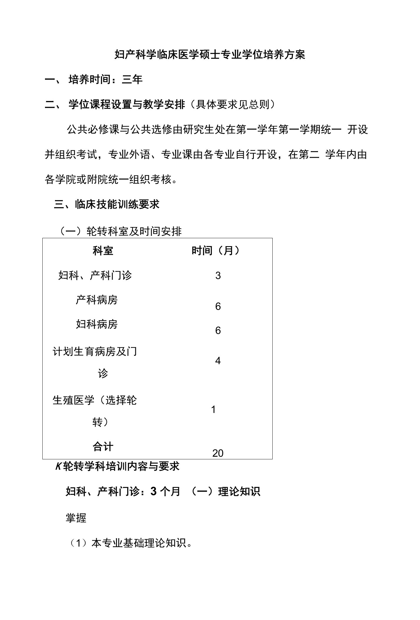 妇产科学临床医学硕士专业学位培养方案