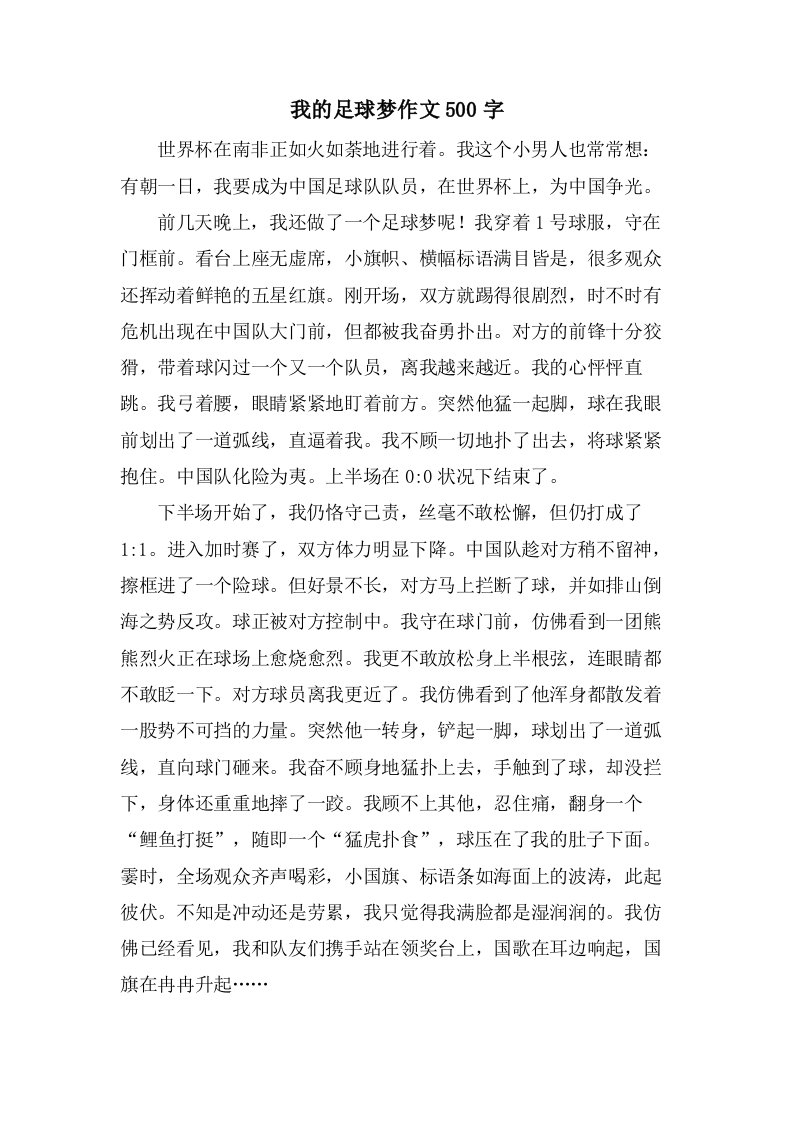 我的足球梦作文500字