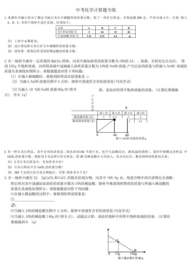 中考化学计算题汇编