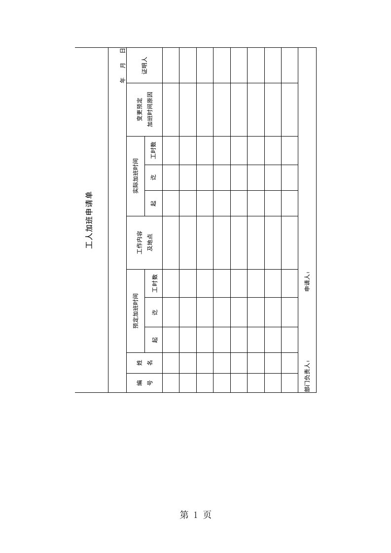 工人加班申请单（doc格式）
