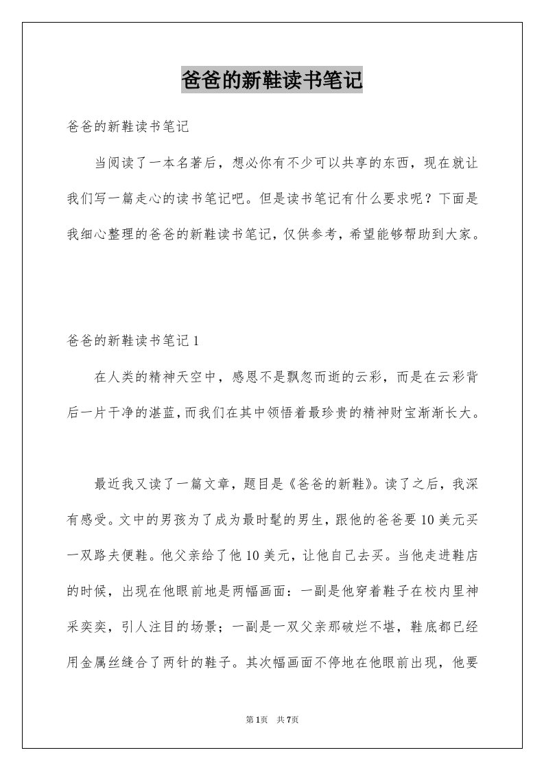 爸爸的新鞋读书笔记例文