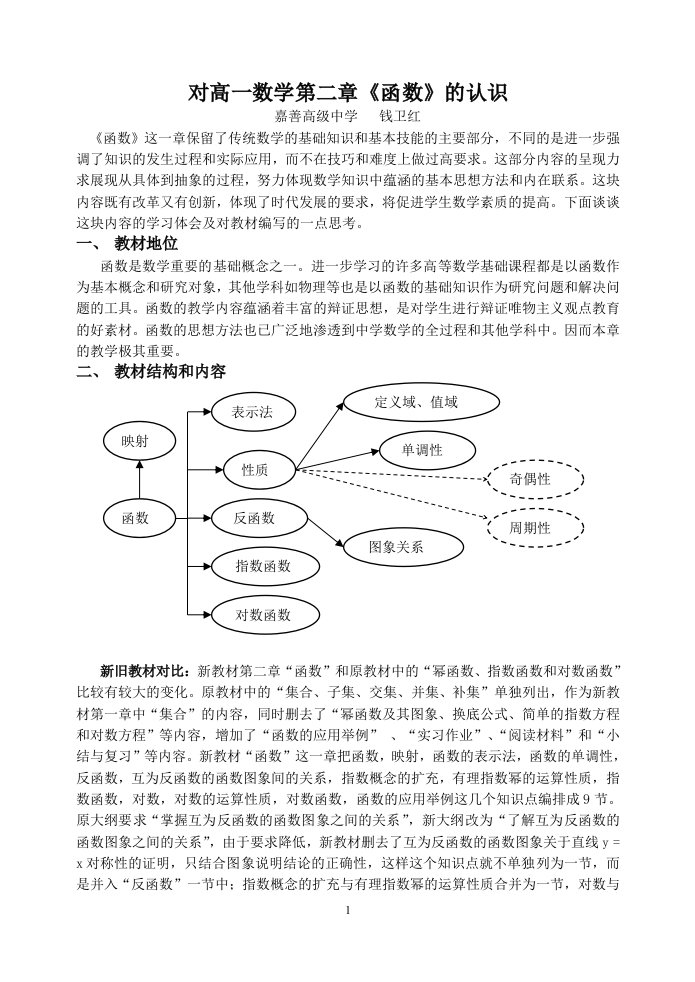 对高一数学第二章函数的认识