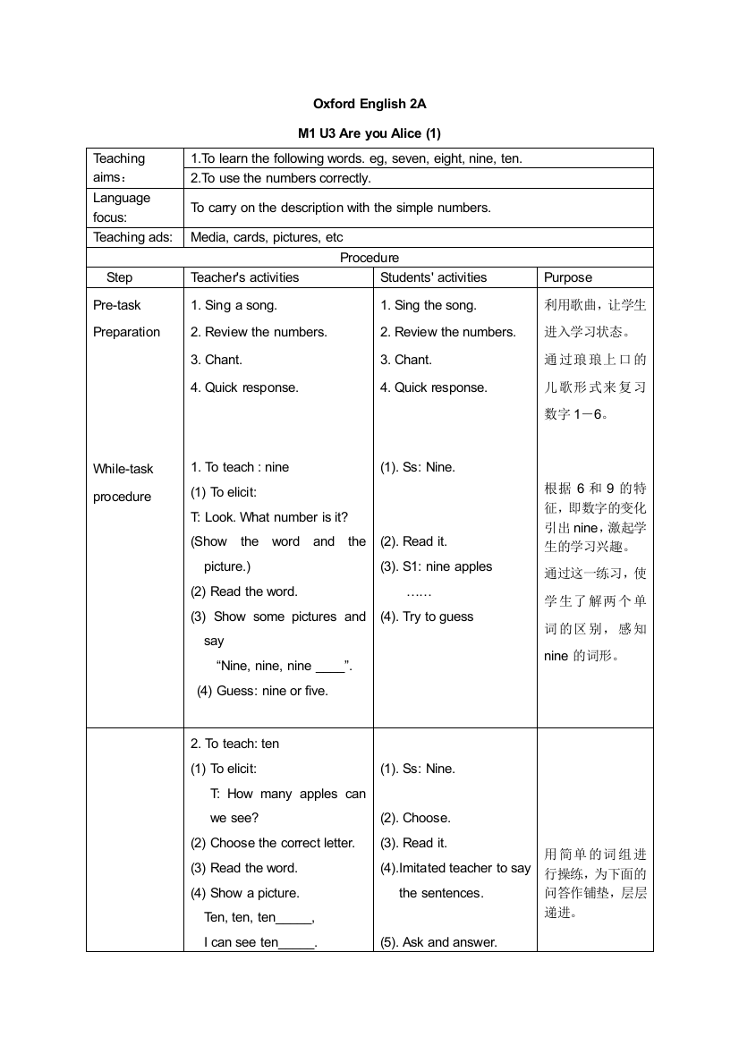 二年级上英语教学设计Unit