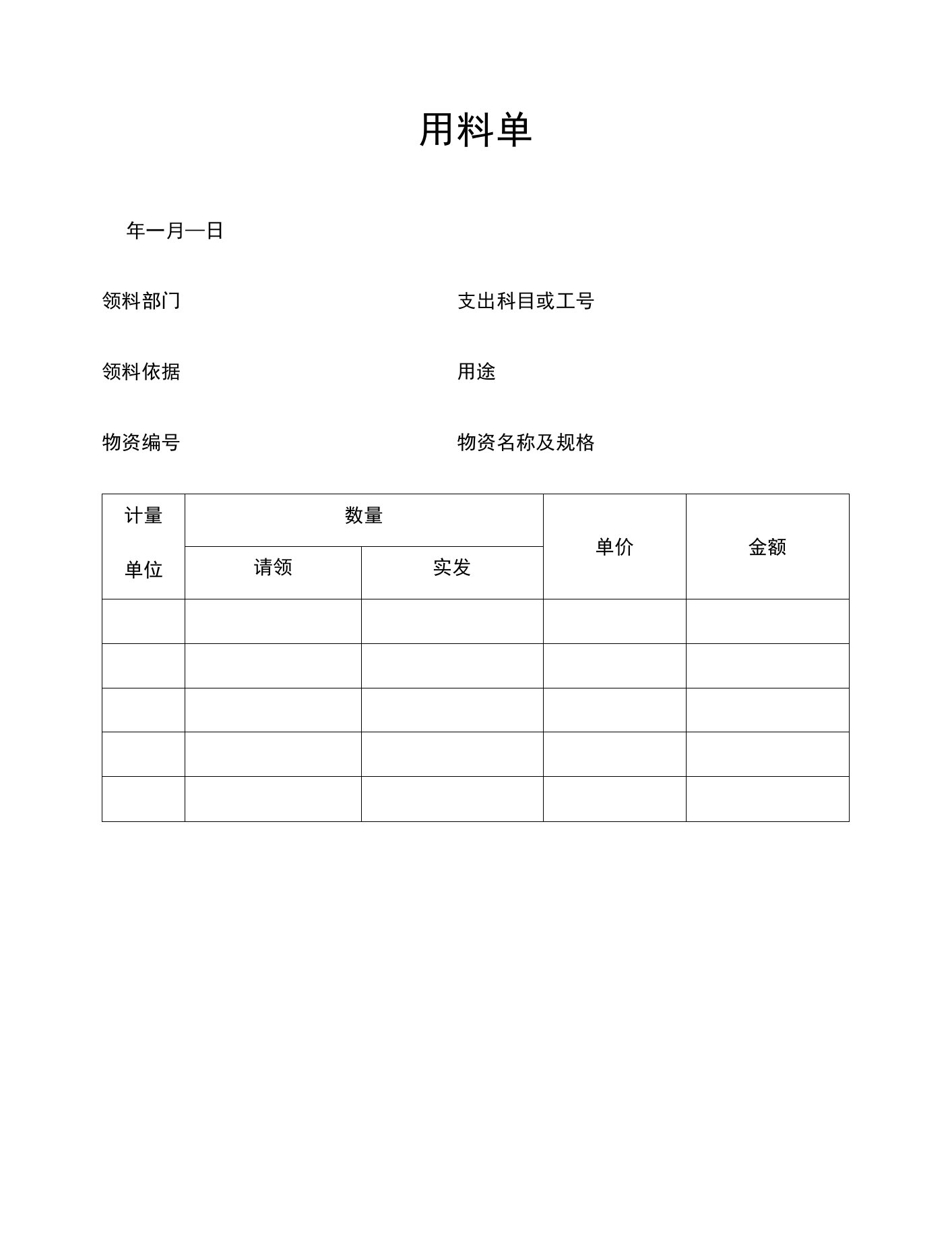 仓库保管用料单领料单