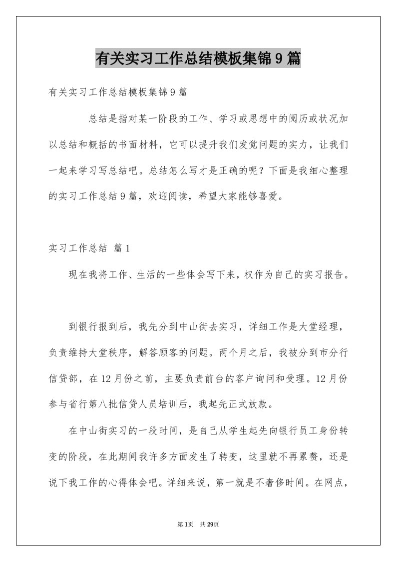 有关实习工作总结模板集锦9篇例文