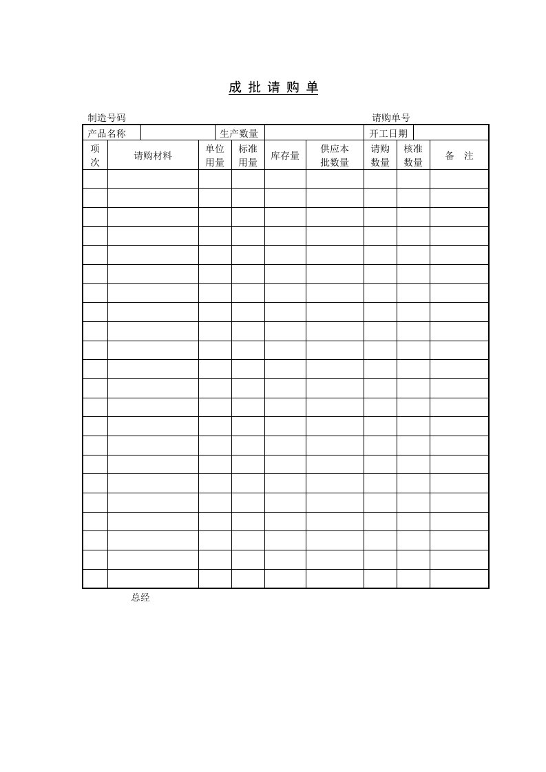 【管理精品】C060202-成批请购单