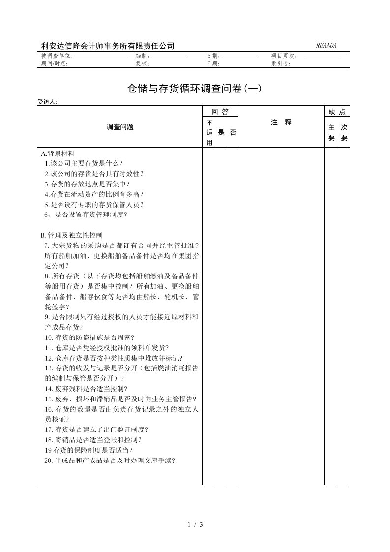 有关财务盘点汇总资料表