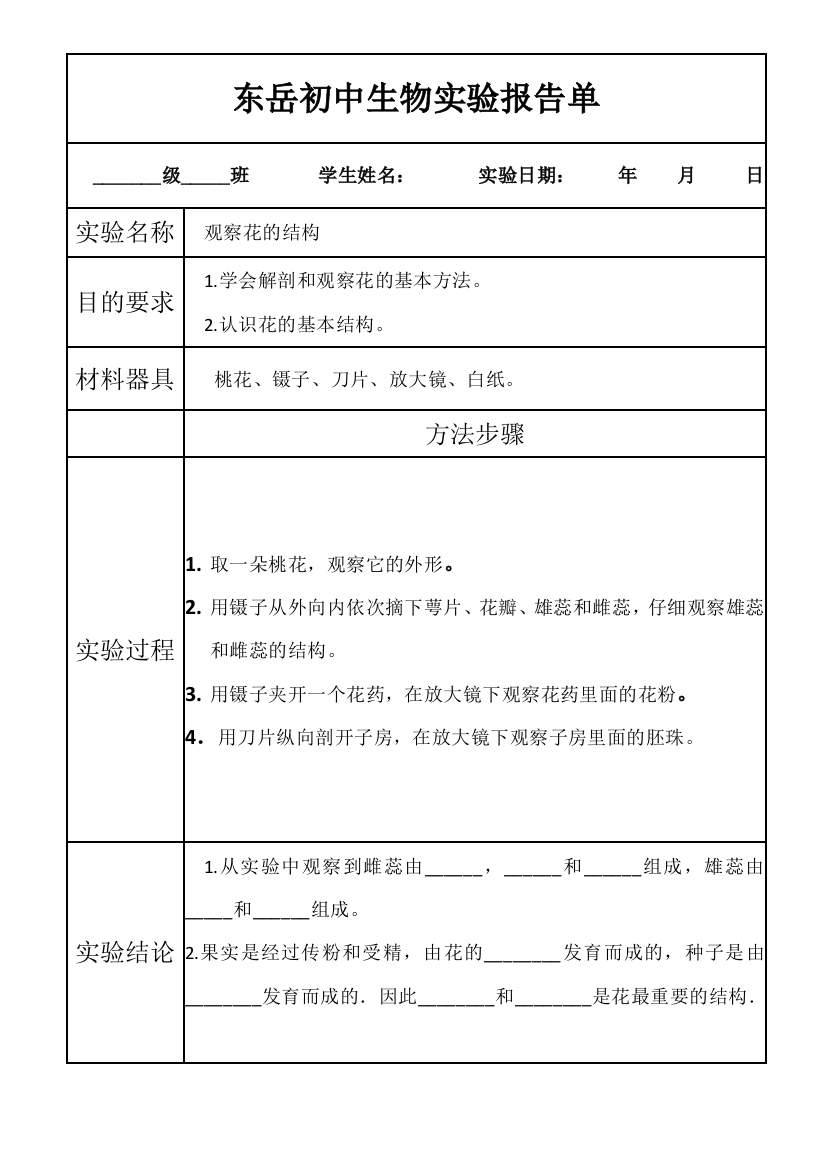 观察花结构实验报告x