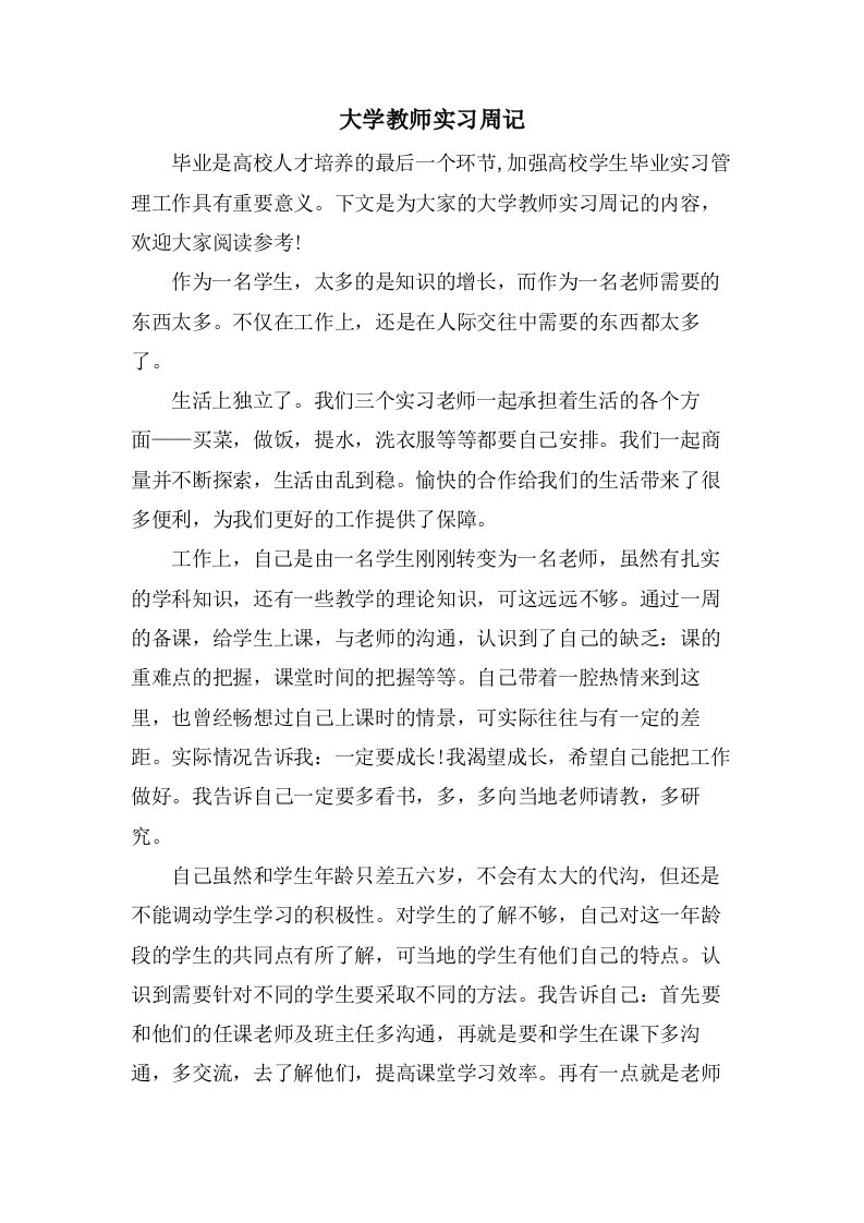 大学教师实习周记