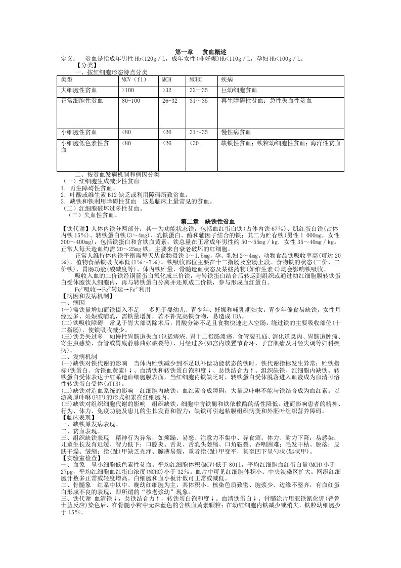 内科学血液系统疾病总结重点笔记