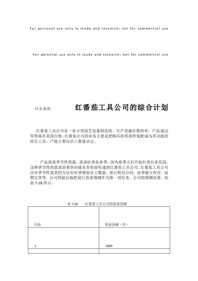 红番茄工具公司综合计划