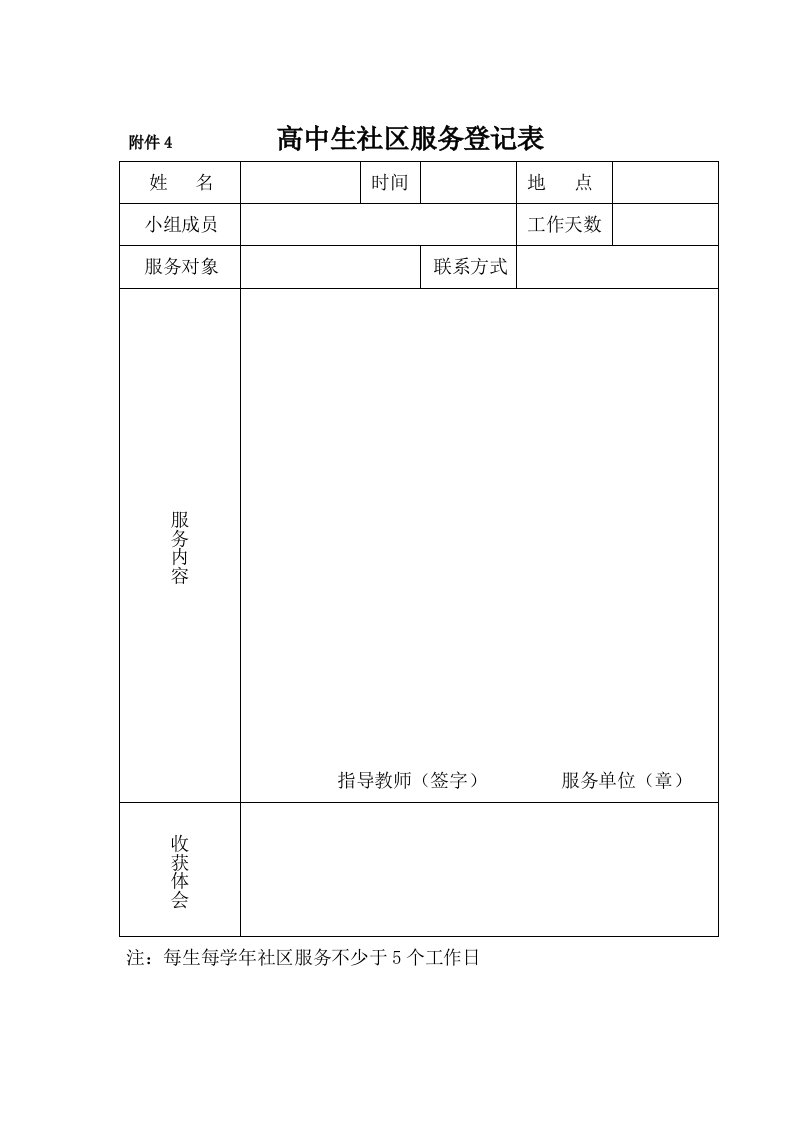 高中生社区服务登记表高中生社会实践活动记录表