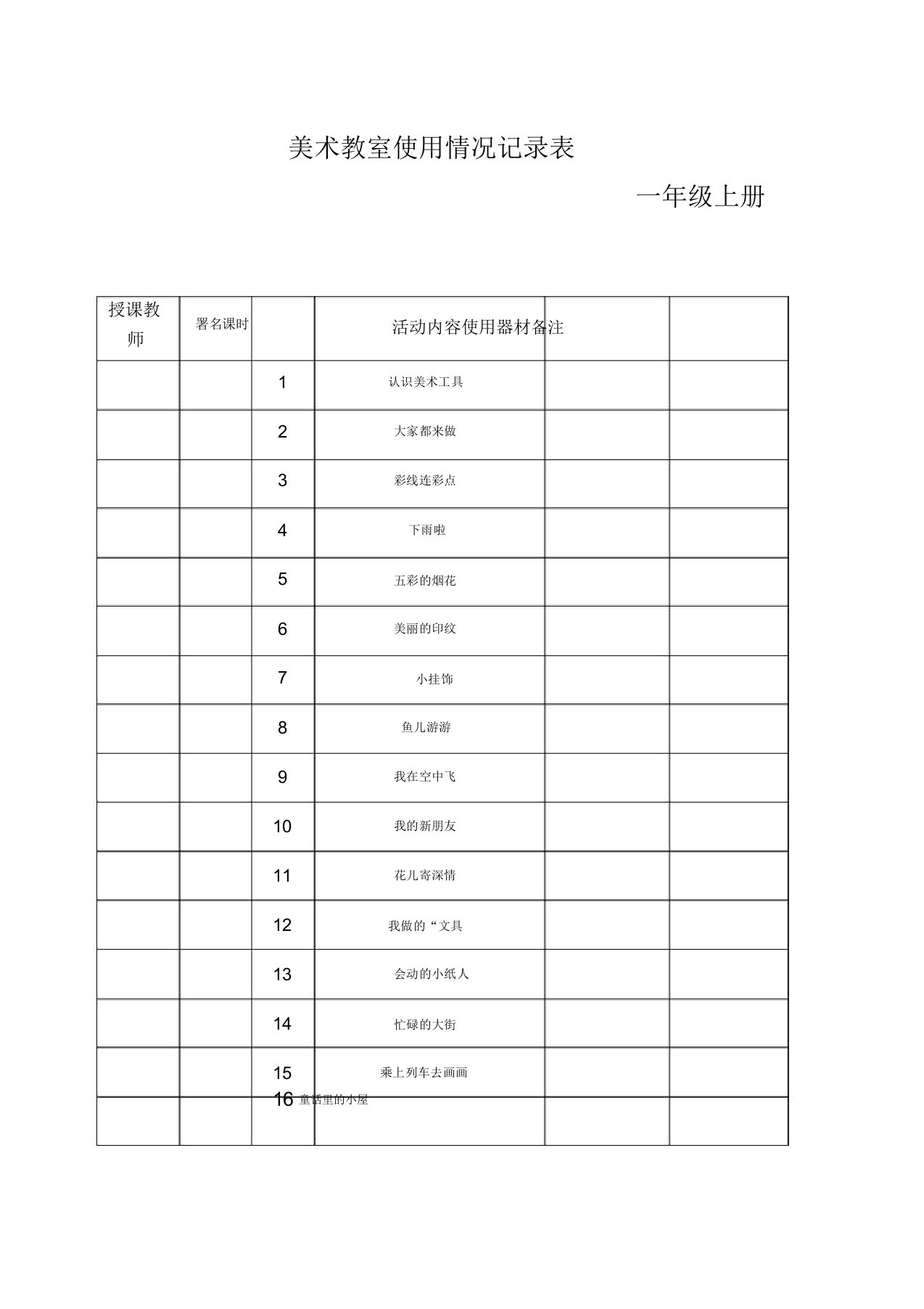 国检小学美术功能室记录表