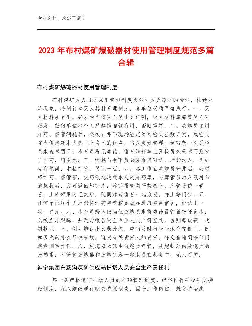 2023年布村煤矿爆破器材使用管理制度规范多篇合辑