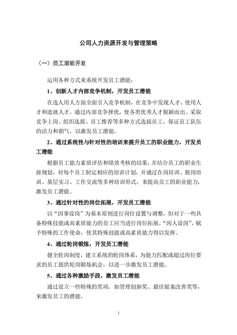 公司人力资源开发与管理策略