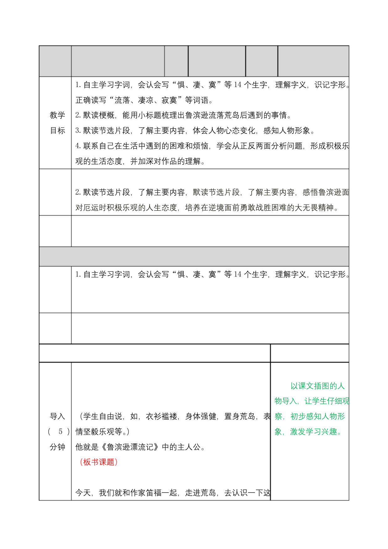 部编版六年级语文下册鲁滨逊漂流记节选教案