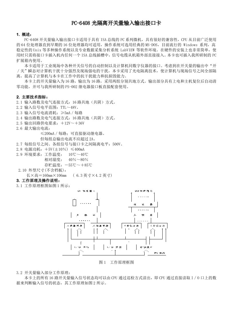 PC6408光隔离开关量输入输出接口卡