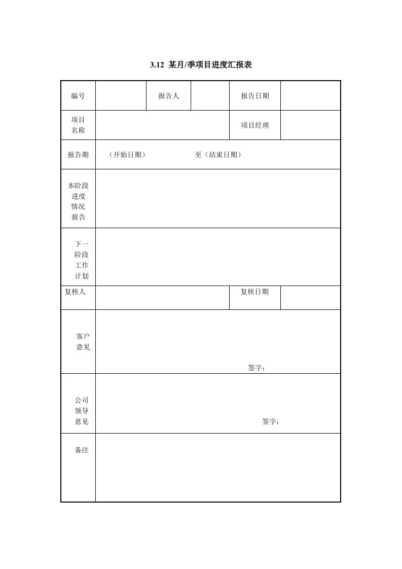 表格模板-IT项目管理312某月季项目进度汇报表