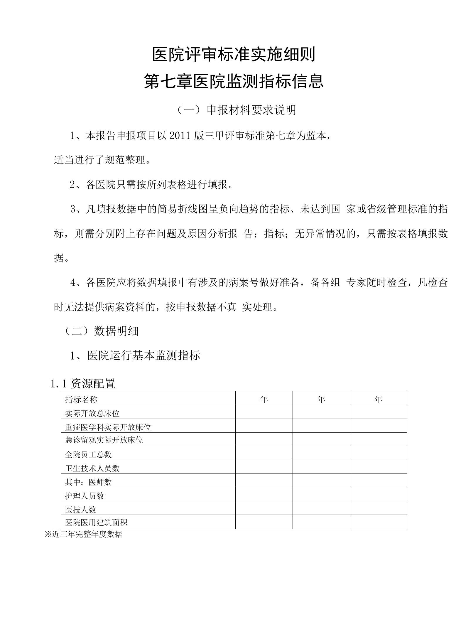 医院评审标准实施细则第七章医院监测指标信息