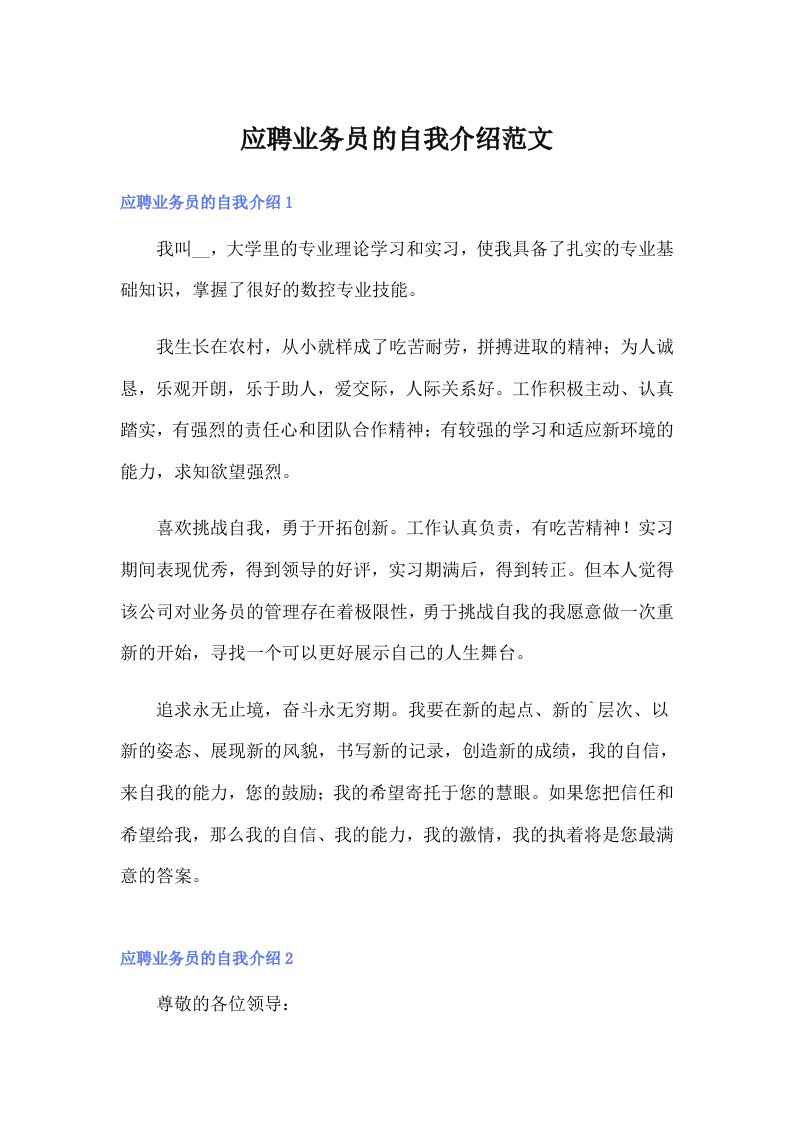 应聘业务员的自我介绍范文