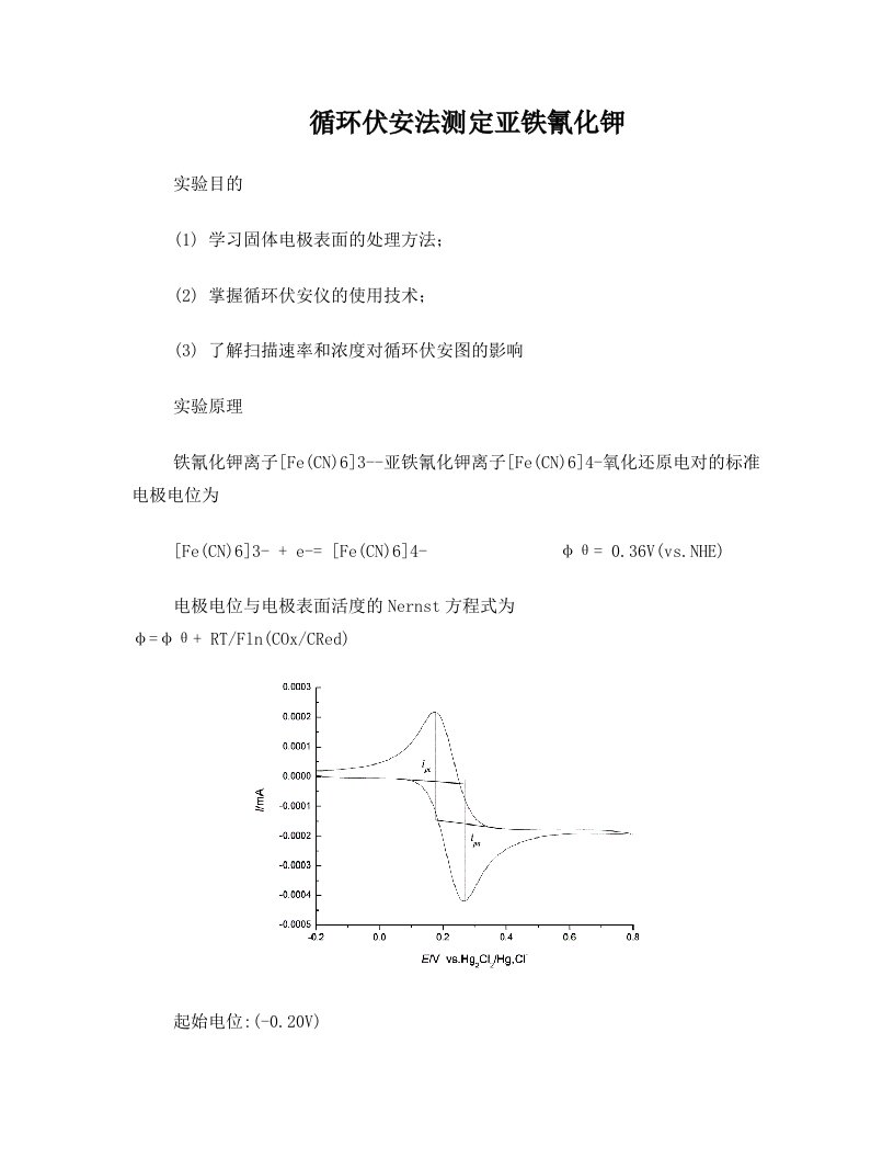 实验报告-循环伏安法测定亚铁氰化钾