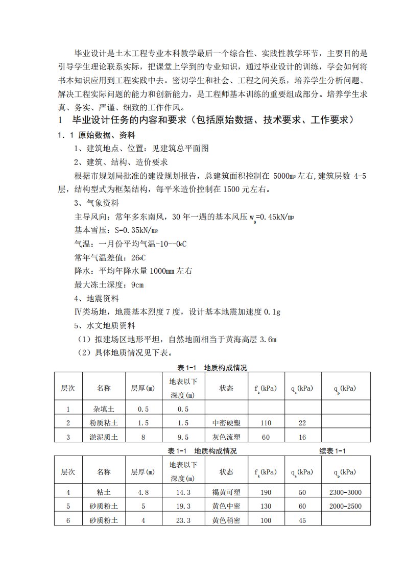 框架结构设计任务书