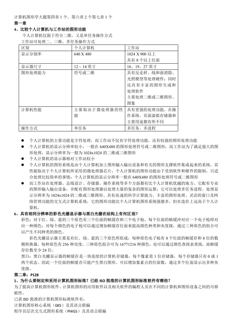 考试计算机图形学