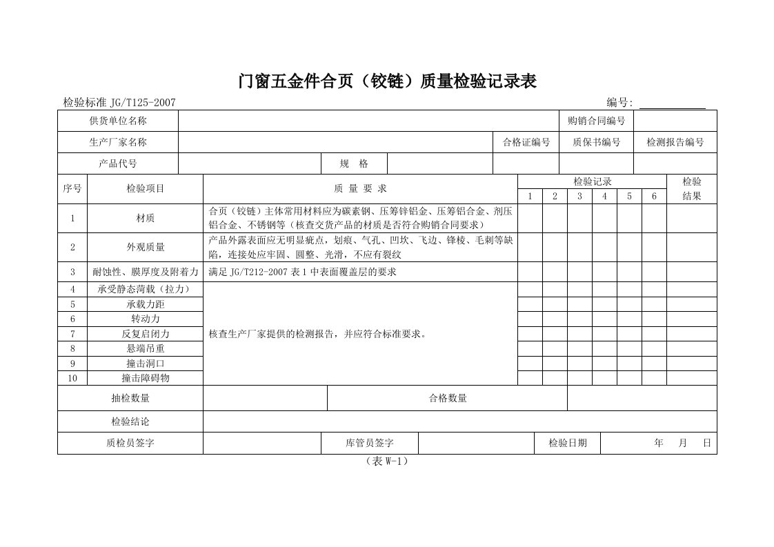 门窗五金件表格