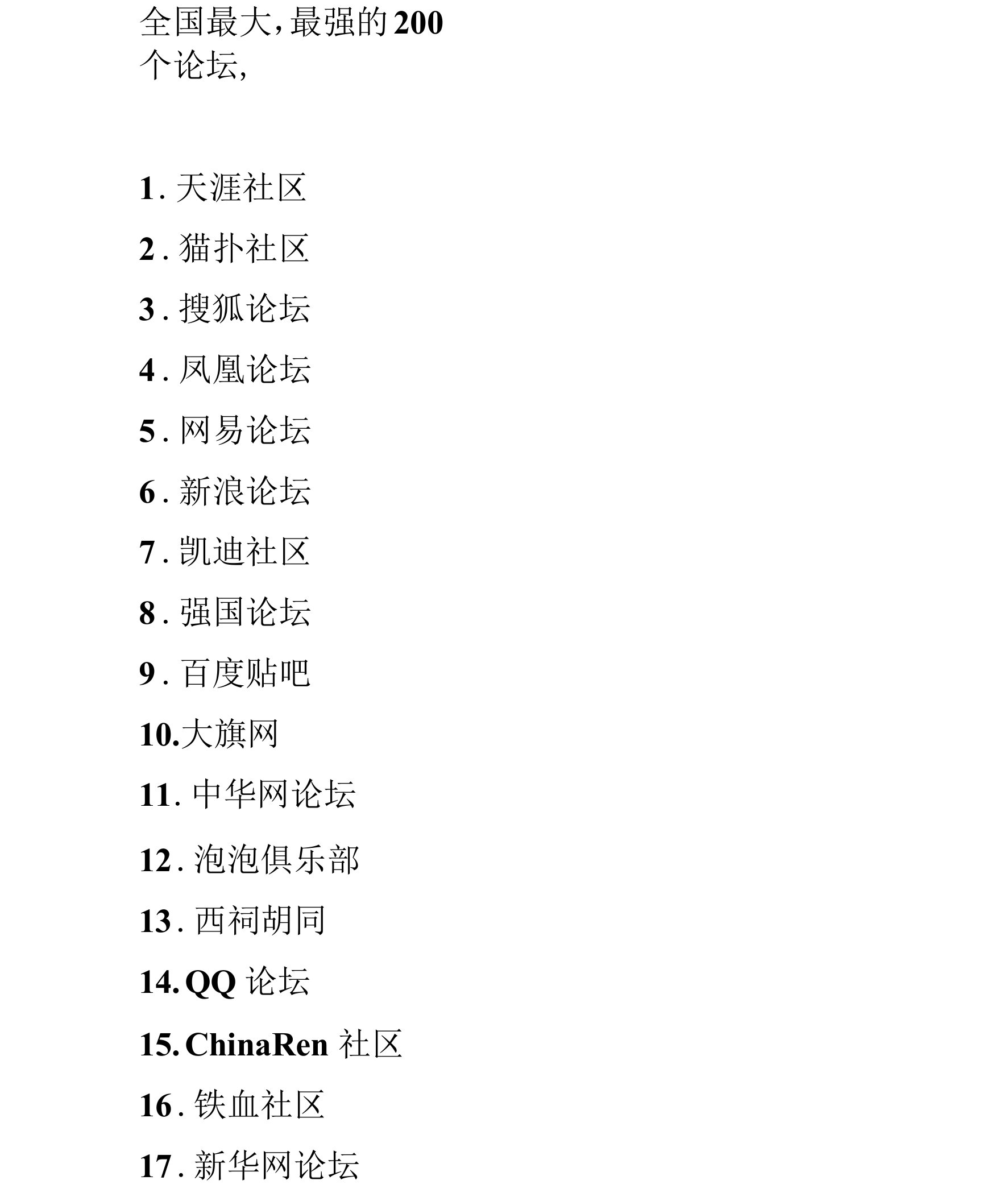 全国最大,最强的200个论坛