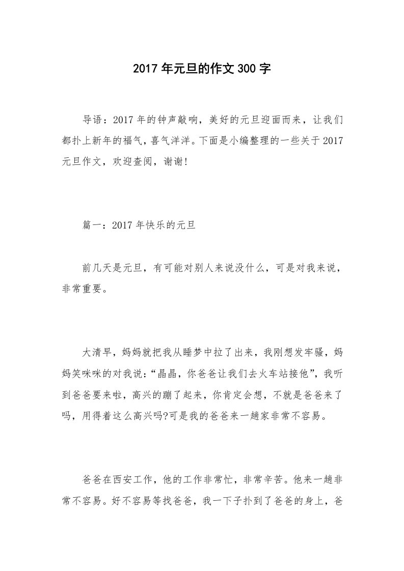 2017年元旦的作文300字