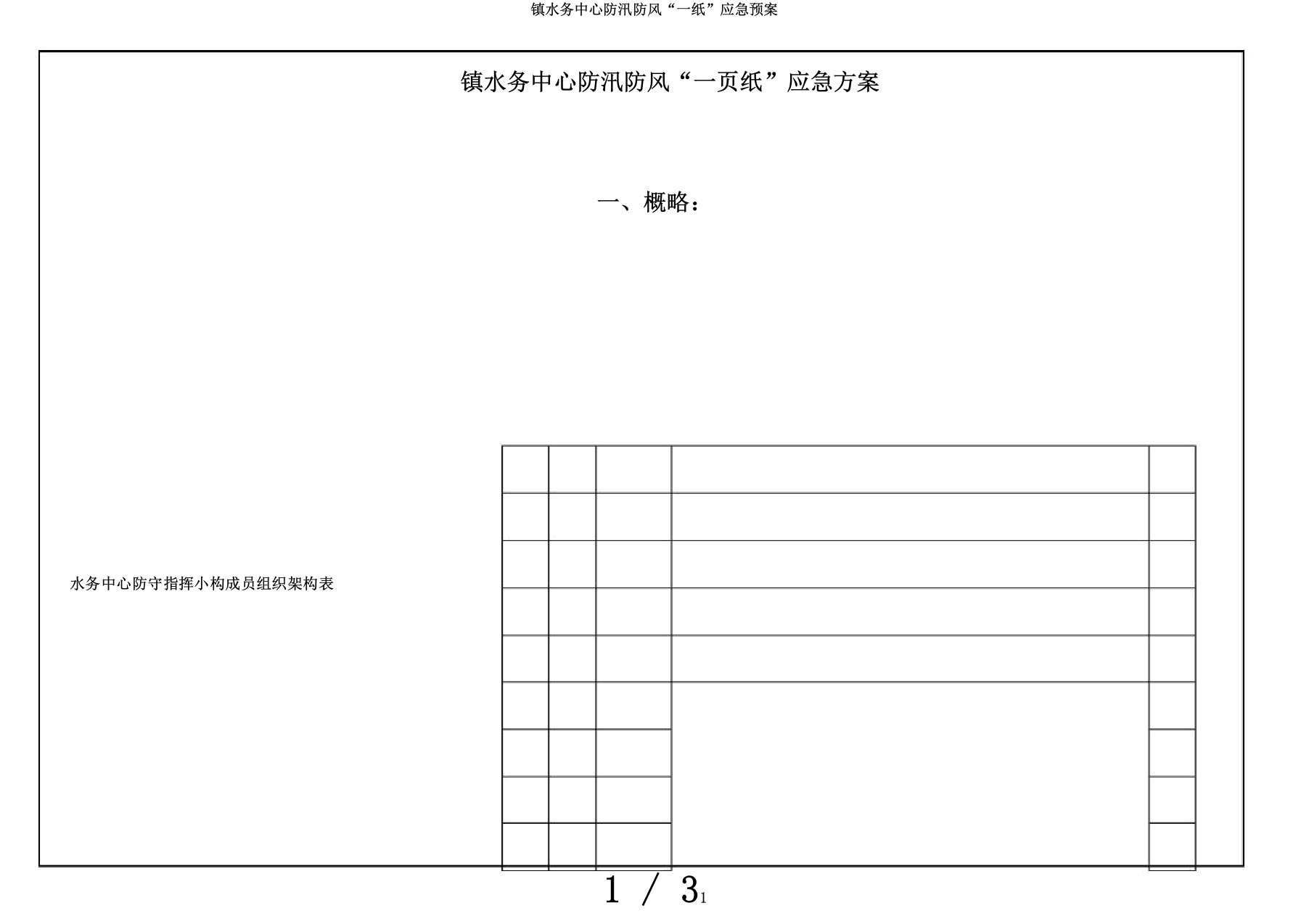 镇水务中心防汛防风“一纸”应急预案